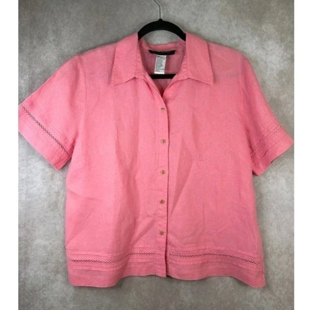 Sag Harbor Womens Coral 100% Linen Button Front Blouse Size 18 Top Coastal Beach